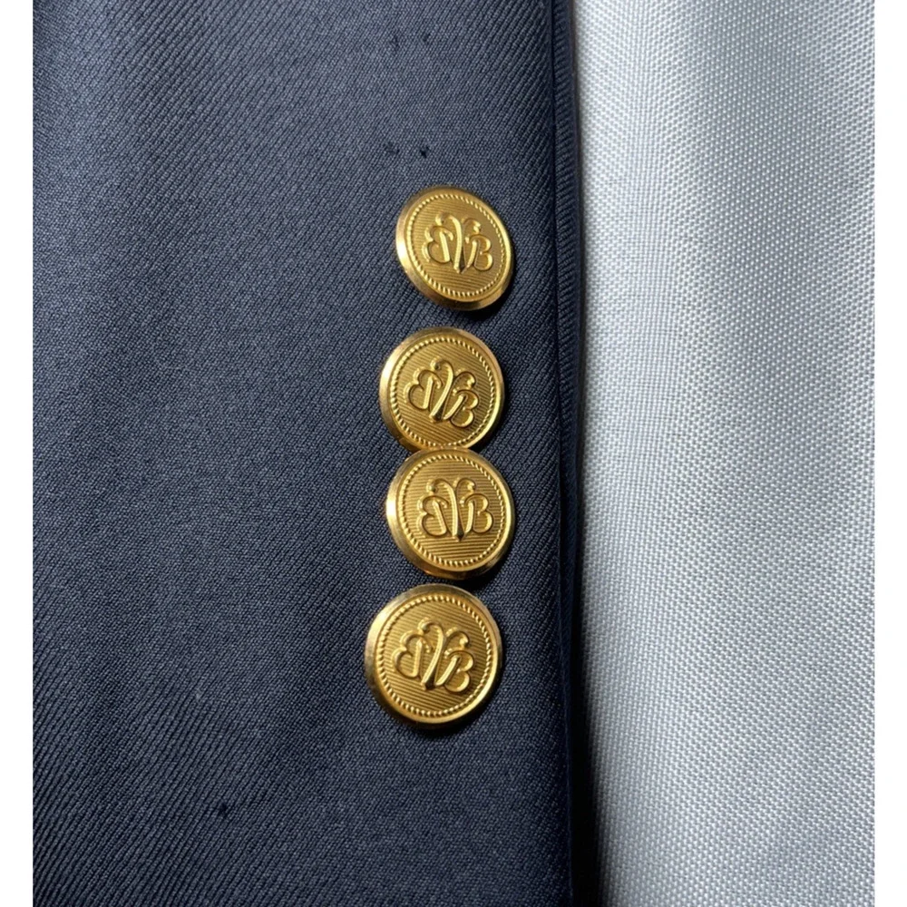 Brooks Brothers x Saxxon 42L Wool Blazer Suit Jacket Navy Gold Buttons USA Made